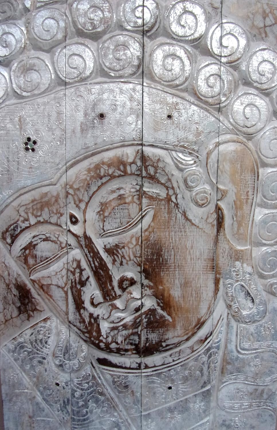 Plantation Designs Unusual Hand Carved Large Buddha Wall Plaque Silver