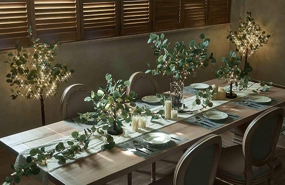 BAOLITVINE Lighted Eucalyptus Garland 6FT 96 LED Fairy Lights Battery Operated with Timer, Faux Greenery Vine Garland with Lights for Fireplace Wall Christmas Wedding Decoration