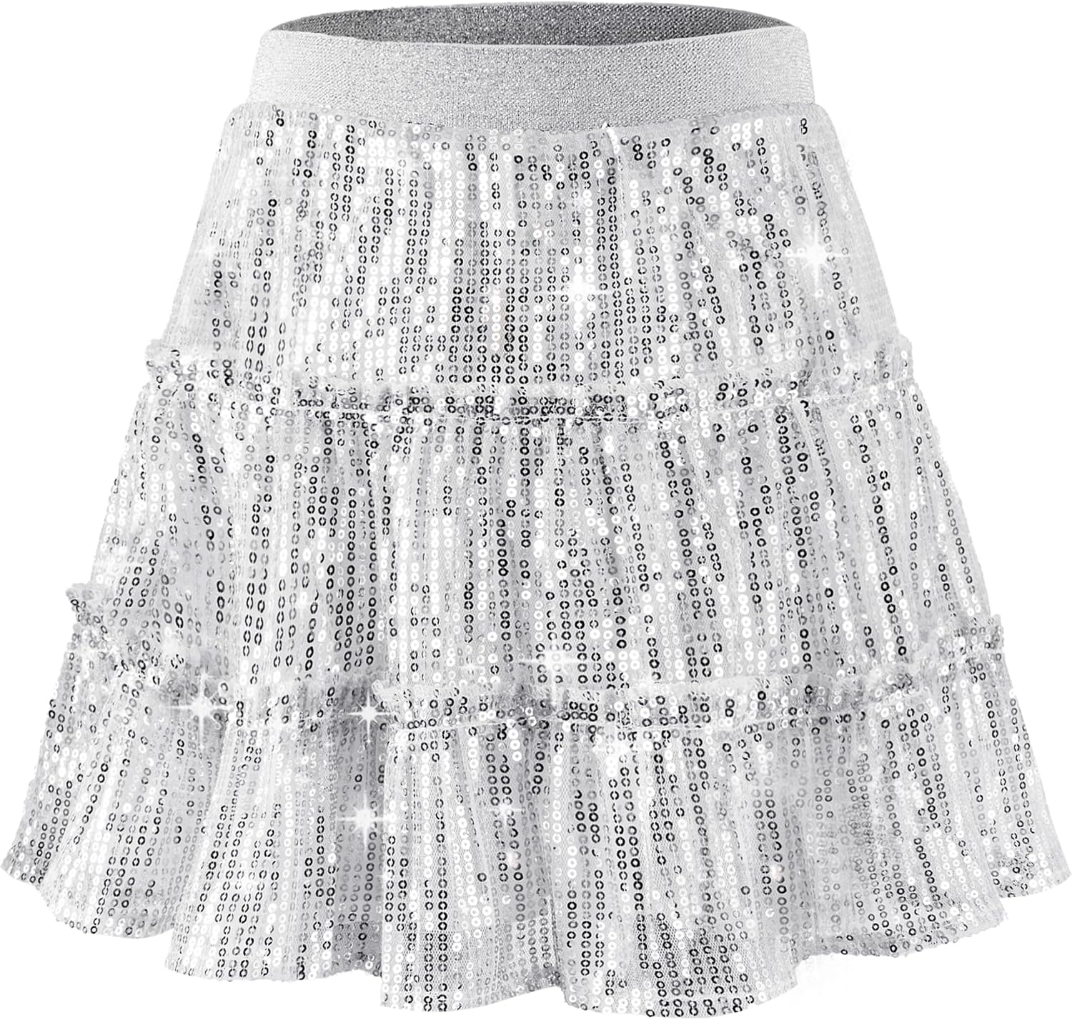 Rolanko Girls Sparkly Skirt with Built-in Shorts Elastic Waist Sequin Skirt for Kids Party 5-11Y