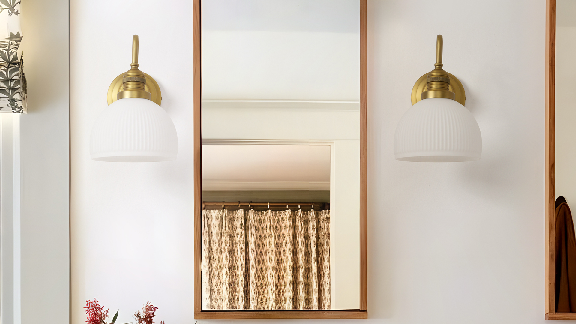 Image of Brass Gold Wall Sconce Vintage Milk Glass Bathroom Vanity Light | Bathroom Wall Sconces,Antique Brass,Thick Half-Round Glass Shade,Hardwired,E26 Base,for Bathroom Mirror Hallway Kitchen