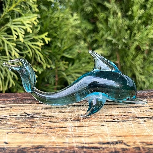 Miniatura 3 de Blue Glass Dolphin Figurine Hand Blown Miniature Sea Animal Sculpture Art Glass Dolphin Gift Collectible Ocean Decor Small Blue Fish Figurine