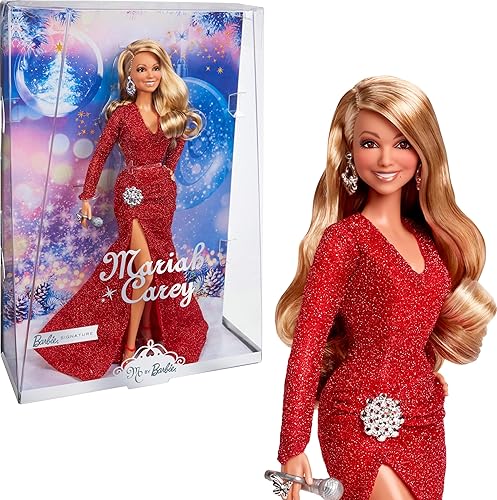 Miniatura 1 de Barbie Muñeca exclusiva, Mariah Carey Holiday coleccionable en vestido rojo con purpurina con accesorios plateados