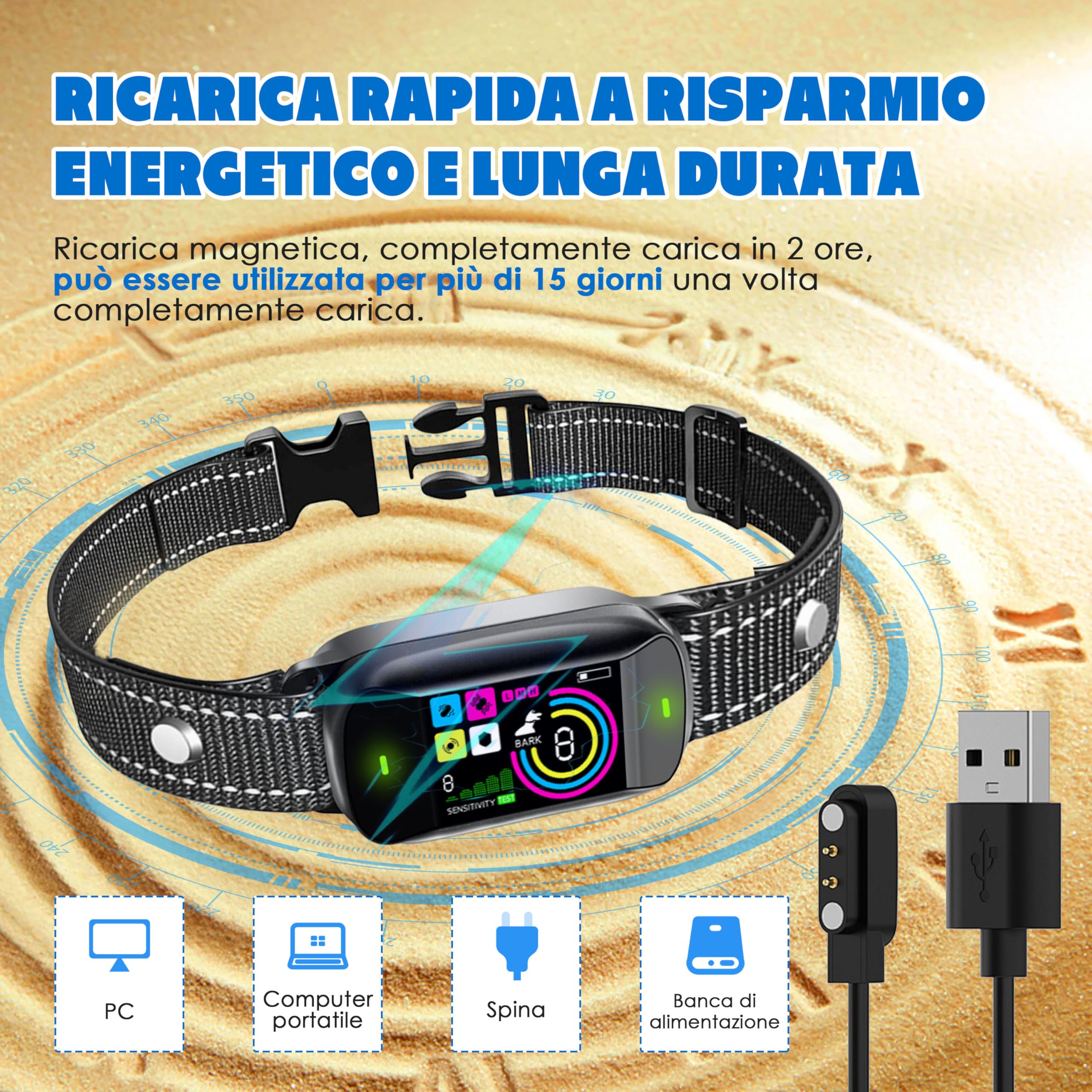 Collare Antiabbaio per Cani - Collare Elettrico Ricaricabile con 3 Modalità: Suono, Vibrazione e Vibrazione Forte - Impermeabile IPX7 - Adatto a Cani di Piccole e Grandi Dimensioni (Nero)