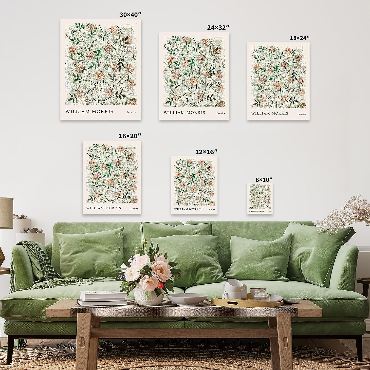 Poster Master Vintage William Morris Canvas - Retro Jasmine Print - Botanical Flower Art - Floral Aesthetic Design - Great Bedroom or Living Room Wall Decor - 8x10 STRETCHED Canvas