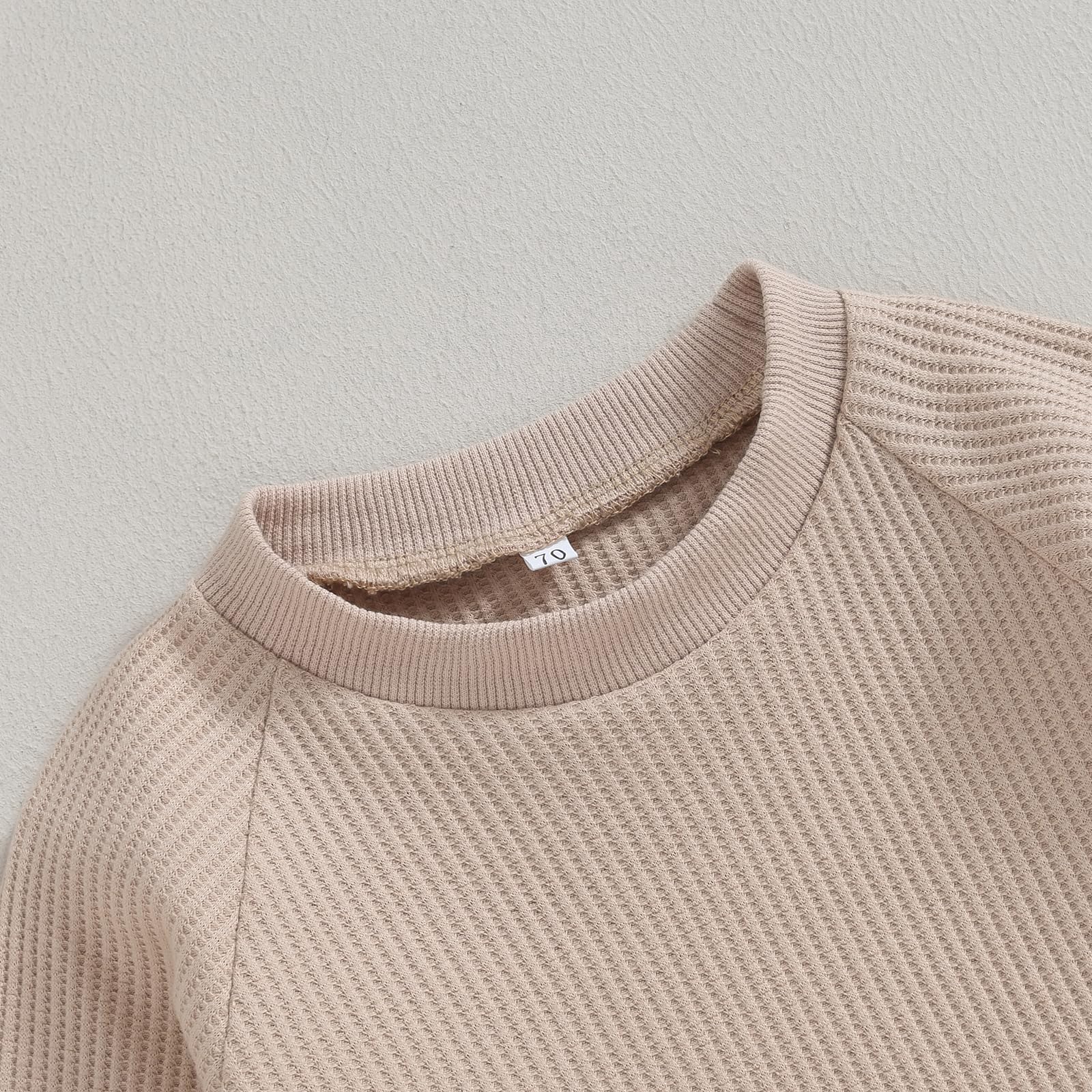 Muasaaluxi Western Baby Boy Clothes Long Sleeve Waffle Crewneck Sweatshirt Cow Print Jogger Pants Cowboy Fall Winter Outfit (Khaki, 6-12 Months)