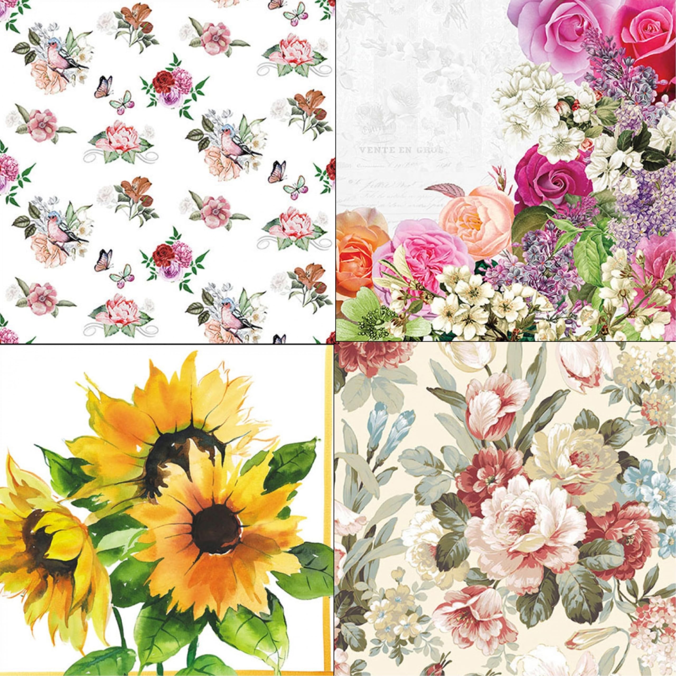 Decoupage Napkins Floral Print Set 19-4 Decoupage Tissues -1 Napkins of Each Design - Total 4 pc-image-18