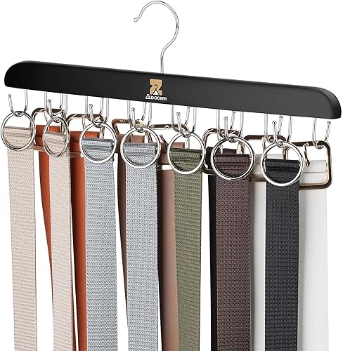 ZEDODIER Perchero de madera para cinturón, capacidad máxima de almacenamiento de 42 unidades, soporte para colgar, organizador de armario que ahorra