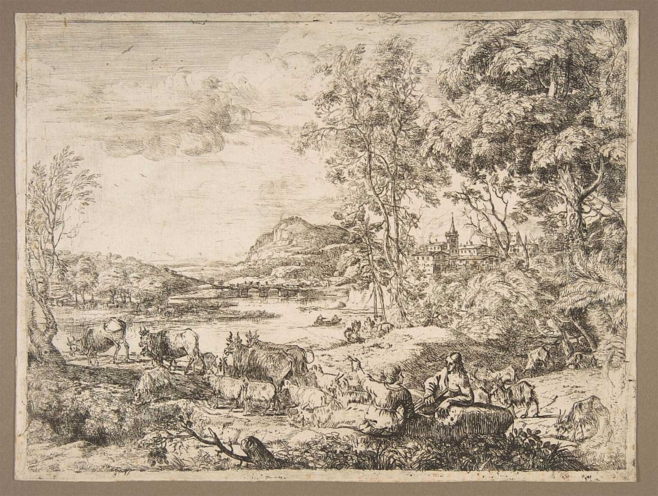 POSTERIIk Vintage Art Print Images Pictures Print Shepherd and Shepherdess Conversing in a Landscape by Claude Lorrain Modern Colour Posters for Office Home Decor 60x90cm