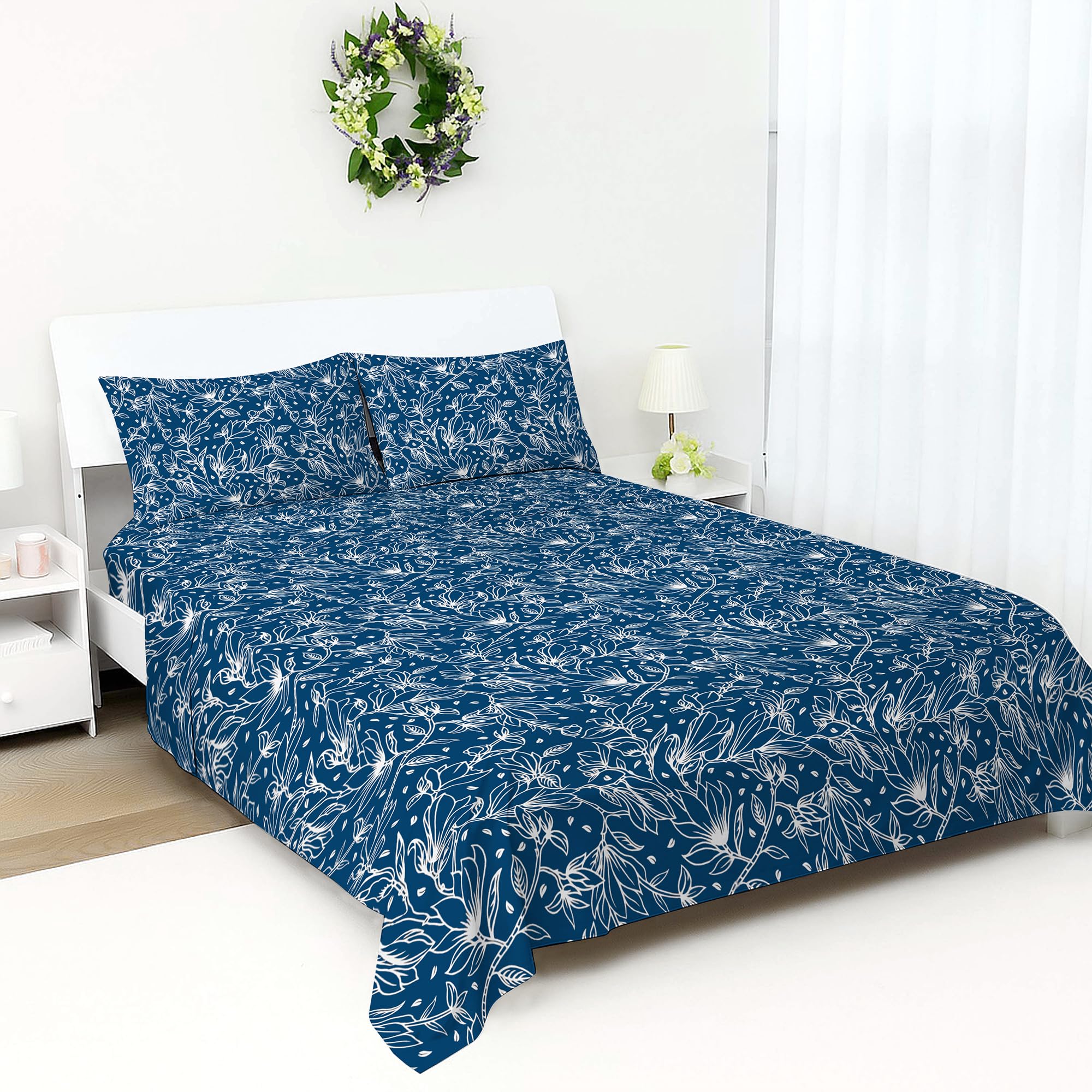 Bloombedding Printed Single Flat Sheet Bed Set | Cozy Single Flat Sheet with Pillowcase | Strong, Lightweight & Easy Care Bedding