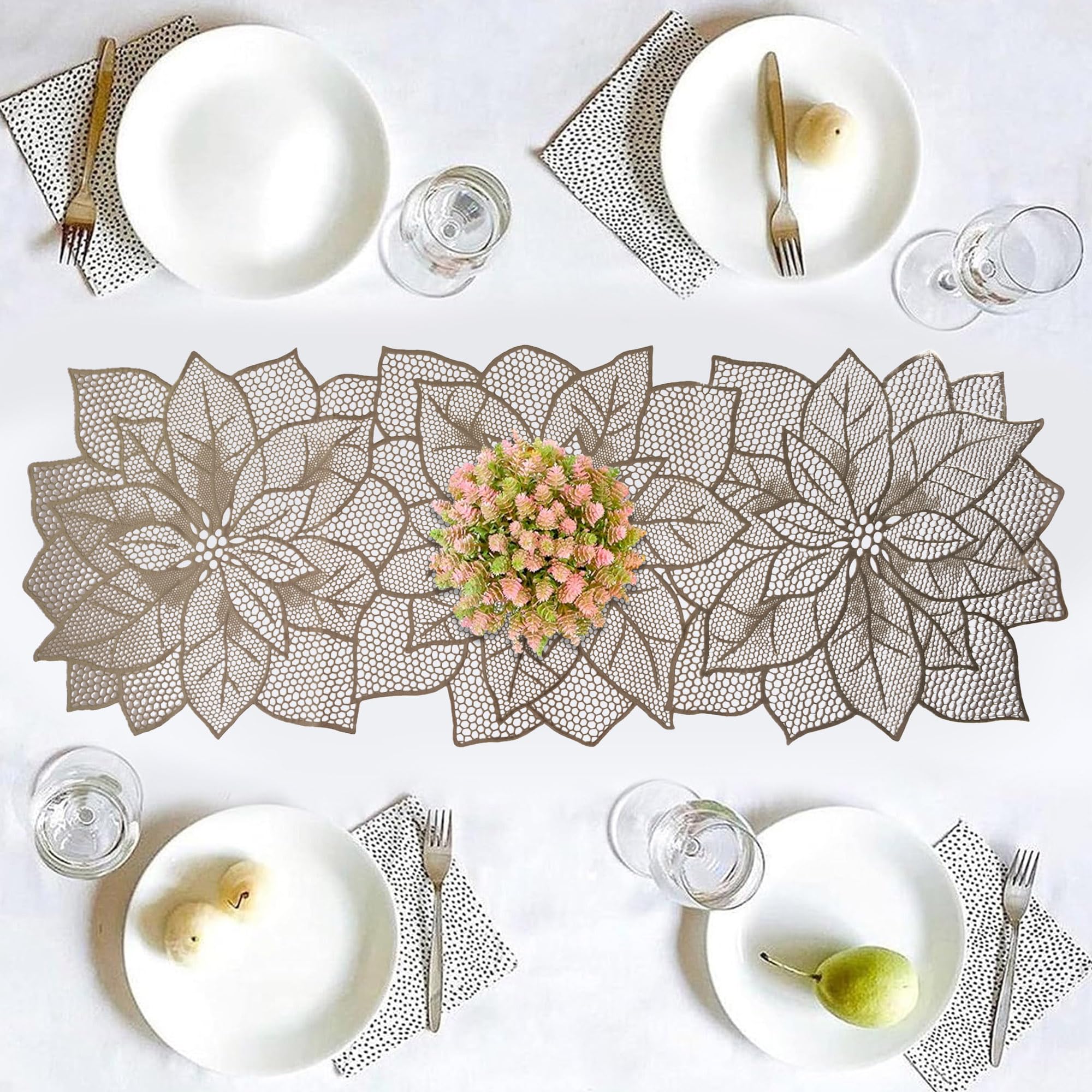 Velvet Table Runner - Embroidery Flower Print -8