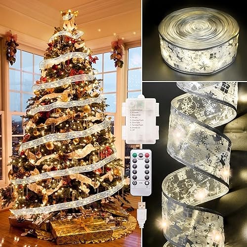 Miniatura 1 de Decoraciones de Navidad, 2.5 pulgadas x 33 pies, 100 luces LED para árbol de Navidad con control remoto, funciona con pilas y alimentado por USB, 8