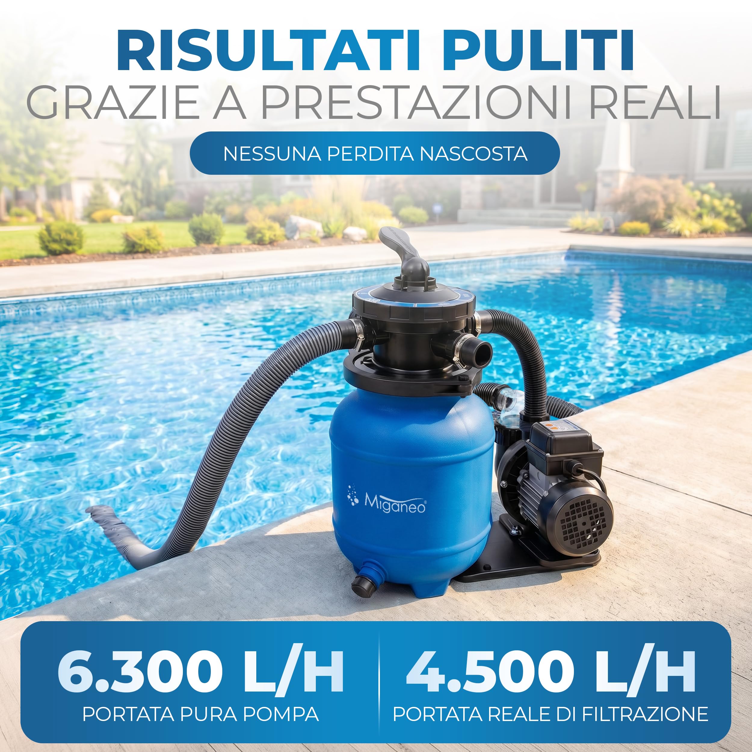 Miganeo®, filtro a sabbia con timer, Speed Clean 7000, per piscina fino a 22m³, autoadescante