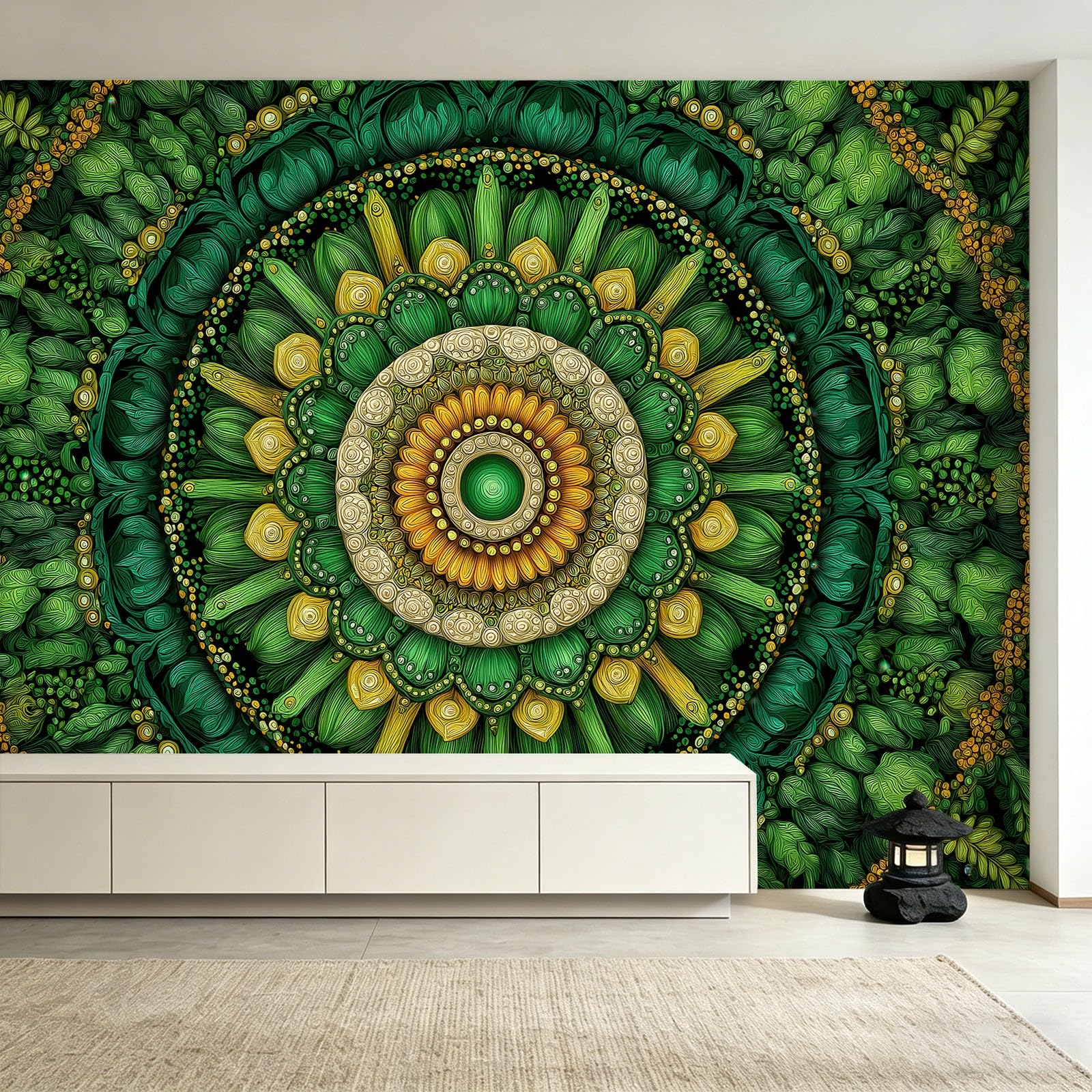 Carta da parati fotografica arte nordica fantasia astratta 250 x 175 cm verde murale murale in tessuto non tessuto carta da parati per meditazione spazio yoga studio minimalista moderno soggiorno