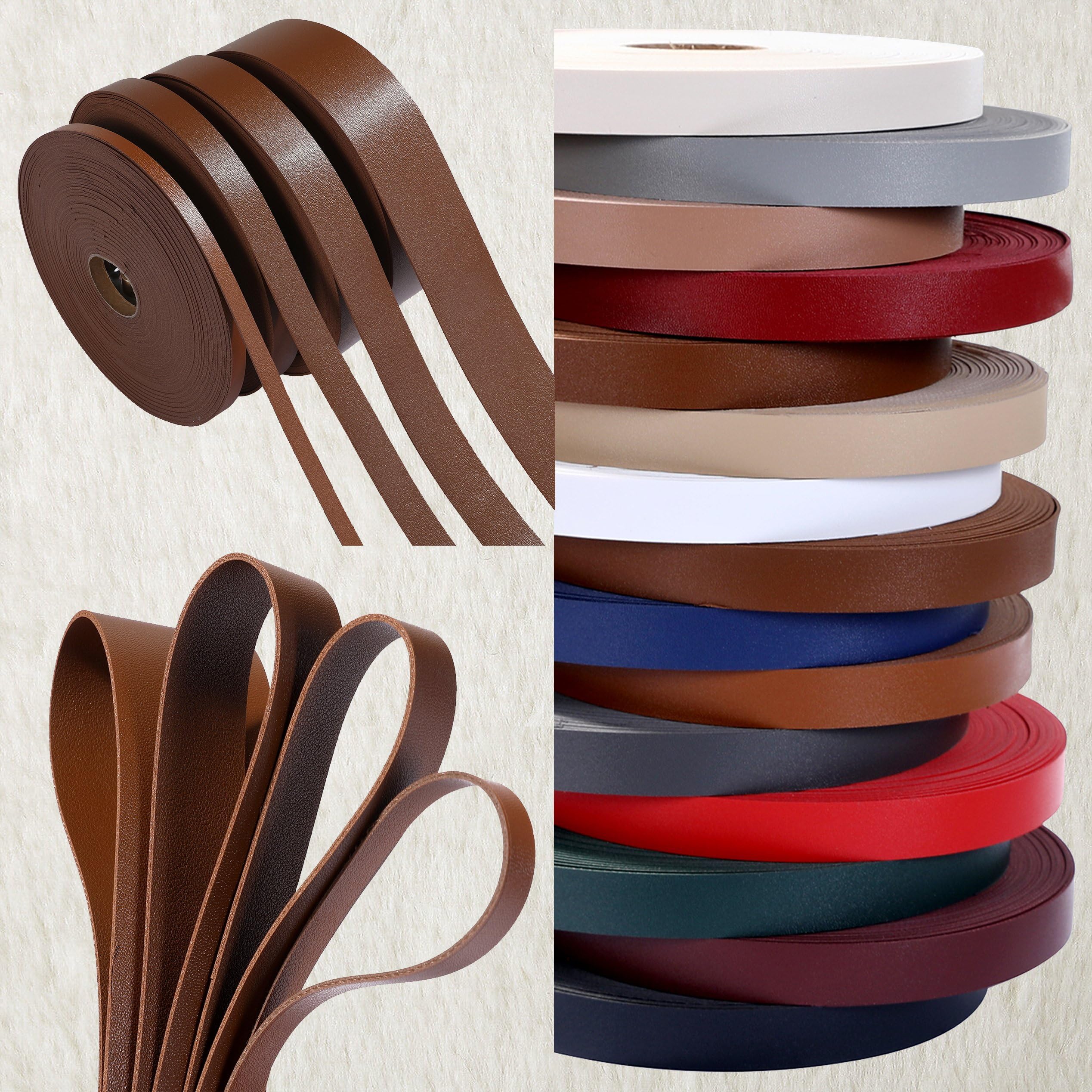 Faux Leather Strap Binding Ribbon Trim Double Sided Thick Trimming Flat Tape Cord in 15 Colors Strong Upholstery Strips 10mm 20mm 30mm 50mm. [Black #401, 20mm - 10 Meters]