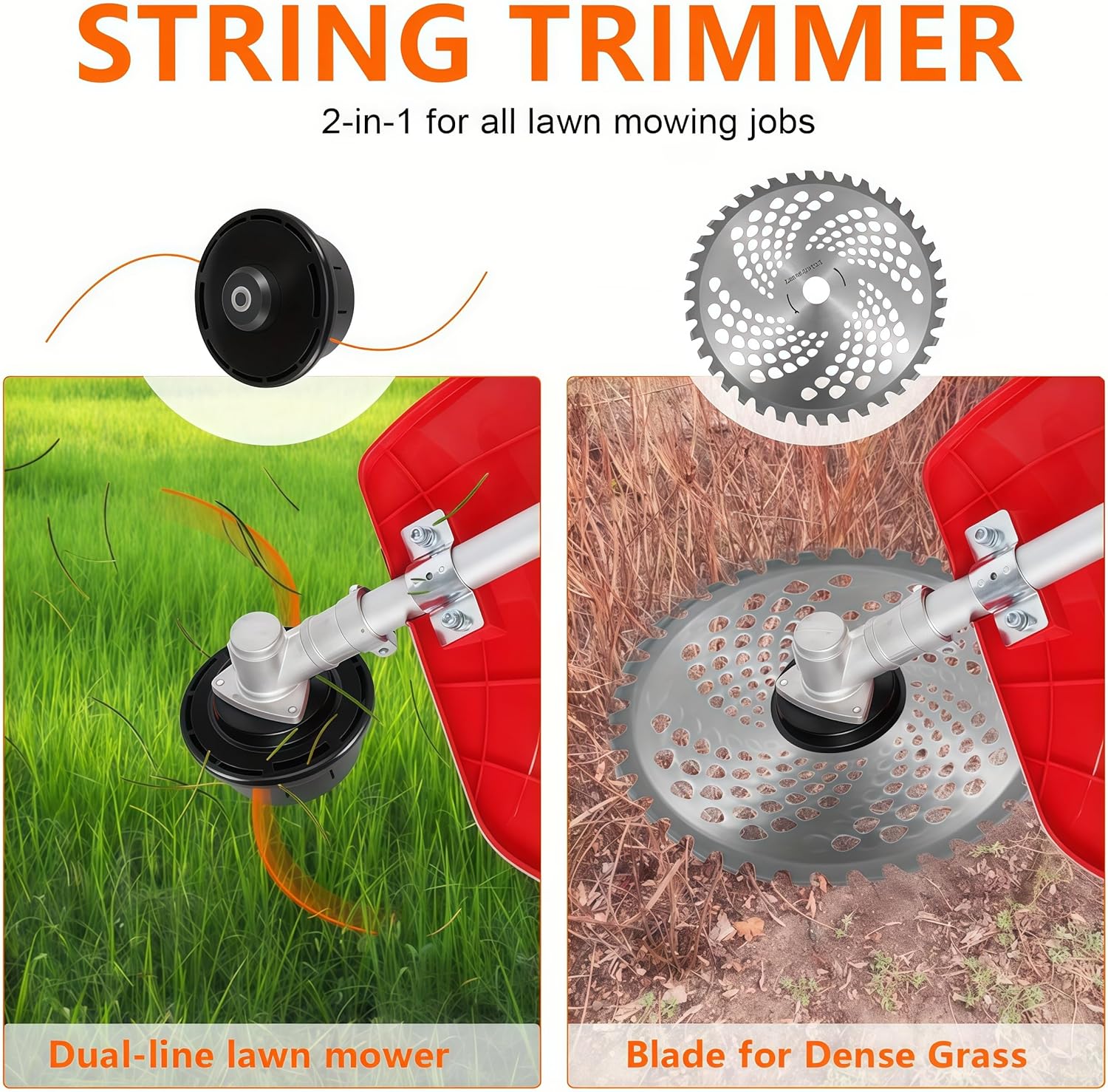 2025 New Gas Weed Eater - 52cc 2-Stroke 5 in 1 Multi-Functional Lawn Mower Hedge Trimmer Pruners Gas Powered Brush Cutter, Handheld Weed Wacker for Garden and Yard Lawn (Red)