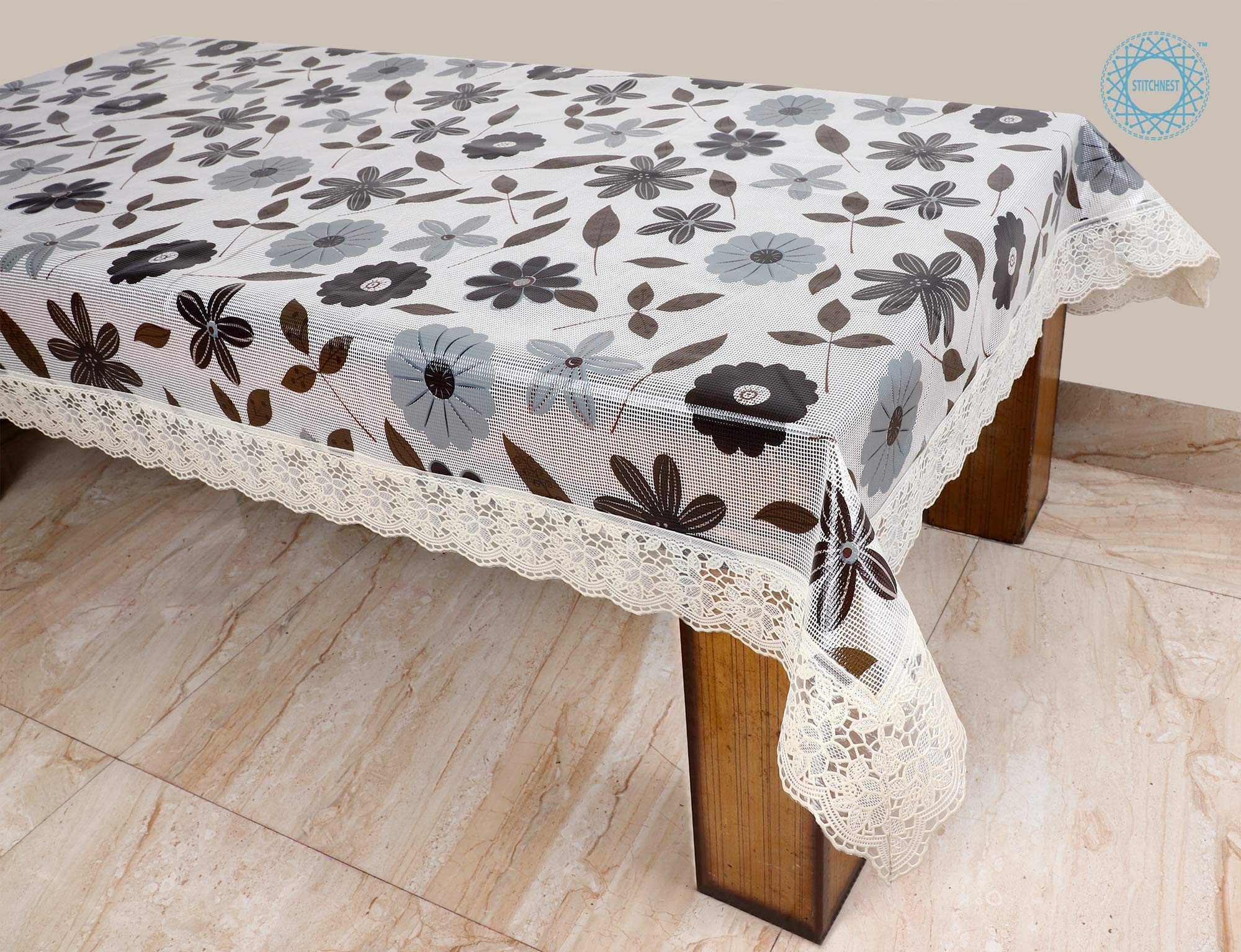 STITCHNEST PVC Anti Skid Four Seater Table Cover - White-image-33