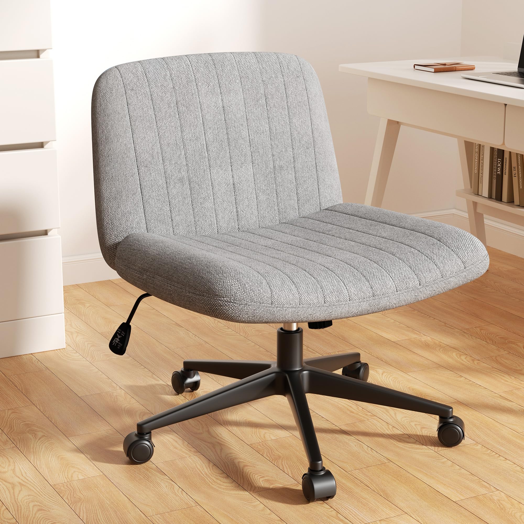 Meilocar Criss Cross Chair with Wheels, Cross Legged Office Chair, Armless Office Chairs Adjustable Height Swivel Tilting Fabric Vanity Chairs for