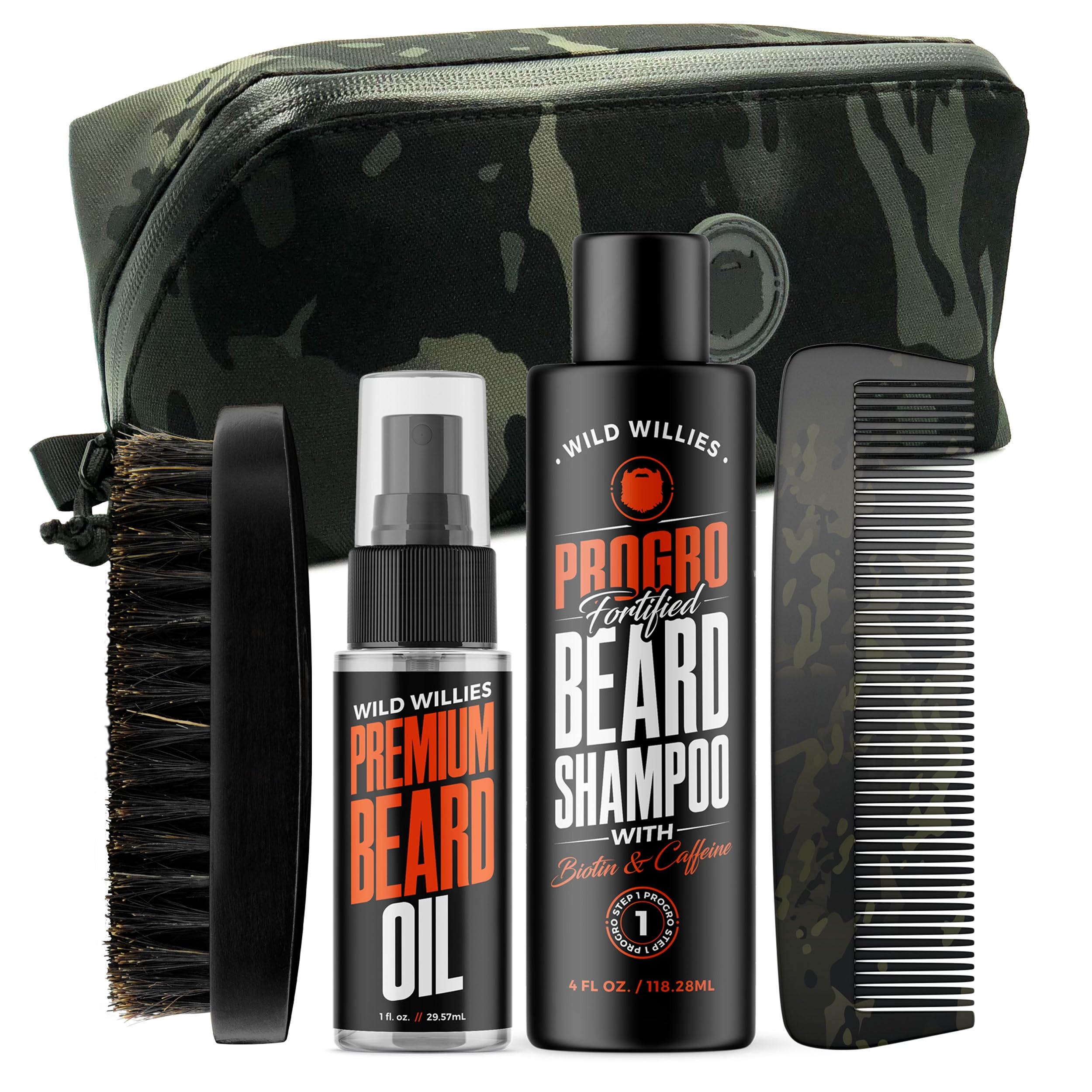 Wild WilliesBeard Care Kit for Men - Beard Grooming Set with Oil, Shampoo, Comb & Brush - Men’s Care Set