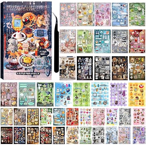 800Pcs Cute Scrapbook Stickers Travel Japanese Sticker Book for Adult Kawaii Korean Stickers for Journaling Aesthetic Kpop Photocard Sticker Glitter Toploader Decor for DIY Christmas Gifts 50 Page Sea - Ba 50 Sheet Sea