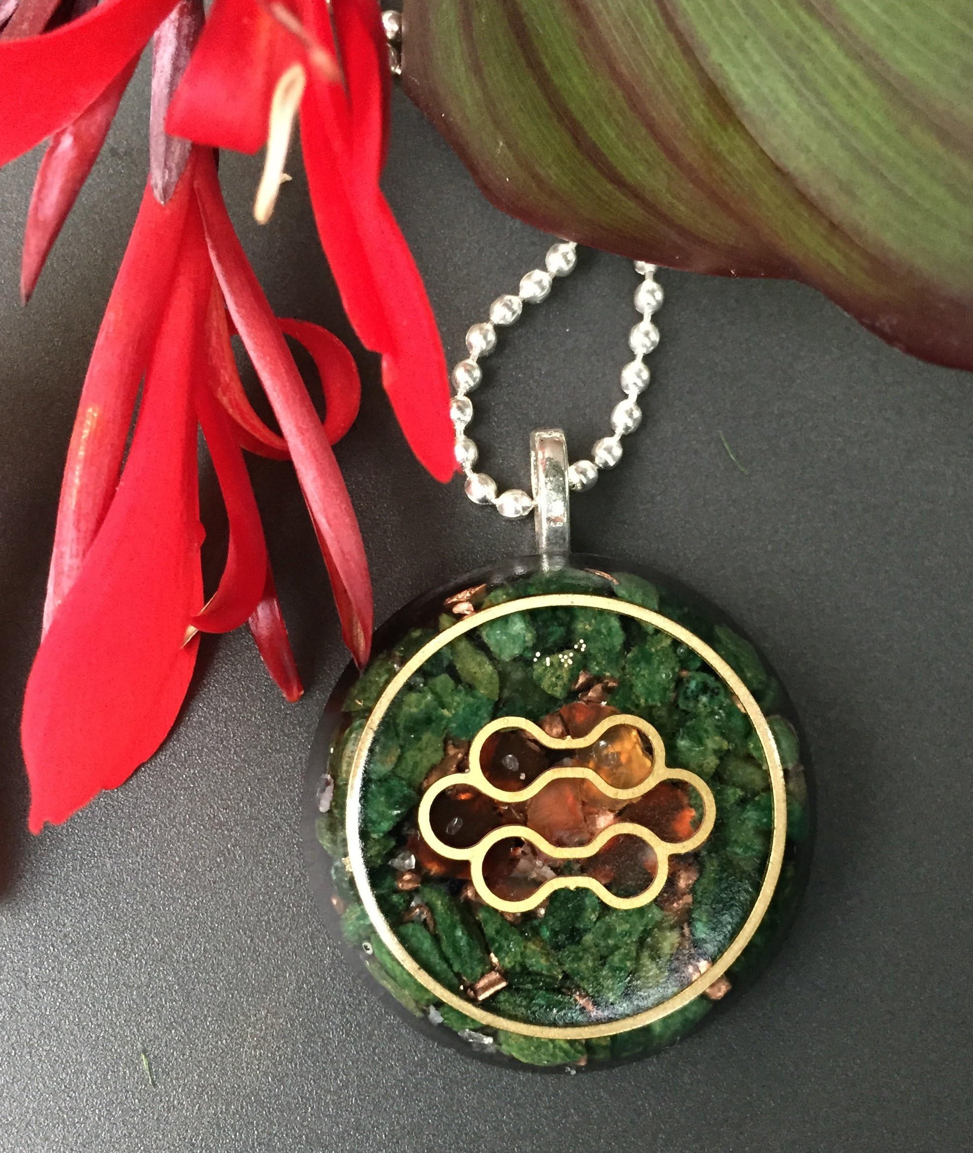 Orgone Protector Pendant with Akashic Key Symbol, Verdite and Carnelian