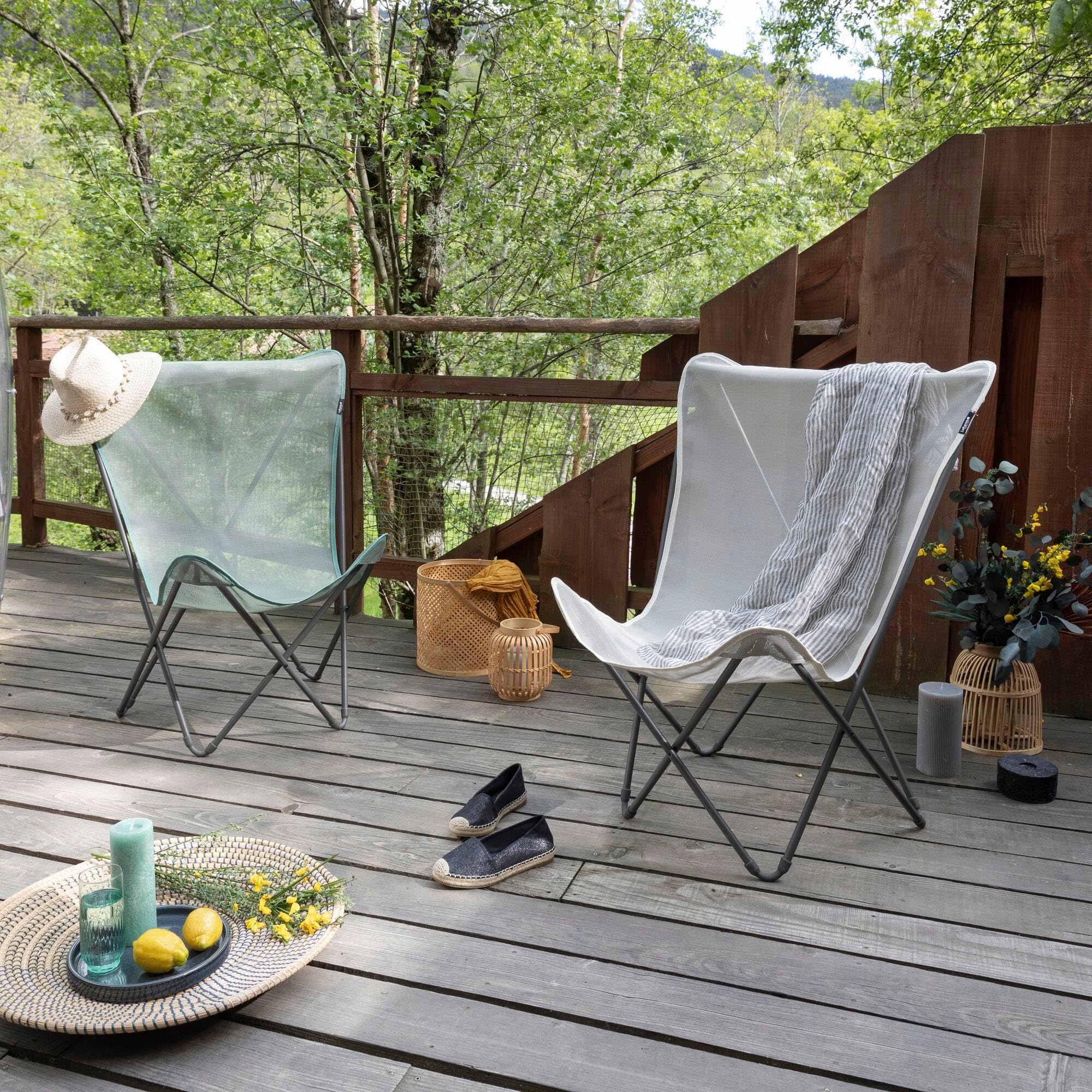 Lafuma MOBILIER Silla plegable de mariposa POP UP, tela Batyline® duradera y extraíble, silla de exterior para terraza, salón, jardín, 1 posición, máxima comodidad, fabricada en Francia, verde
