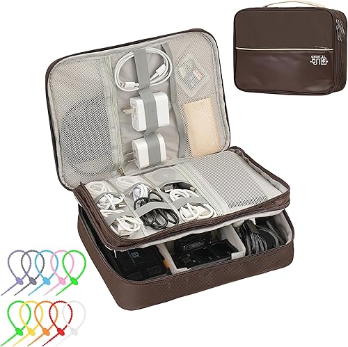 Bolsa organizadora de accesorios electrónicos, funda organizadora de cables de viaje de doble capa impermeable para cables, cargador, banco de