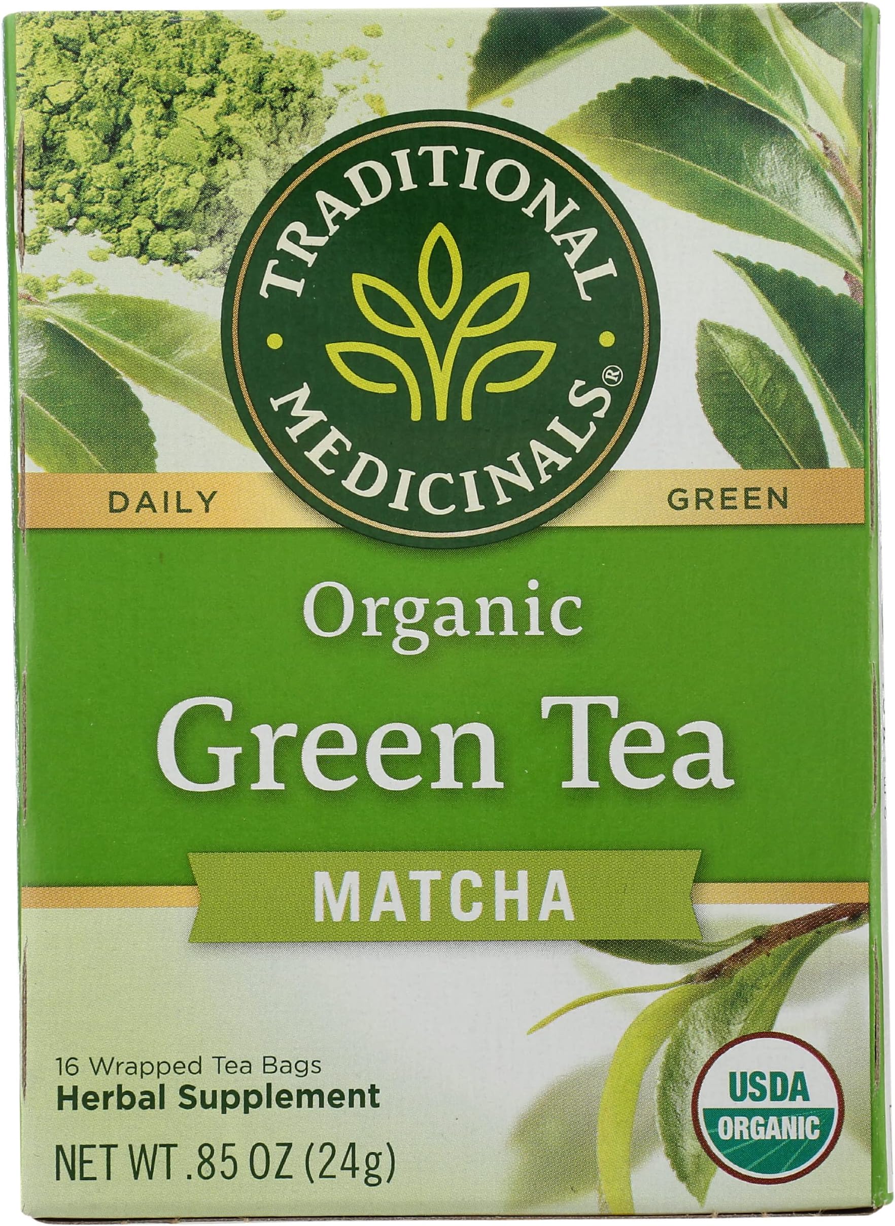 Tea, Organic Green Tea Matcha, Genmaicha, Supports Health, Kosher, Non-GMO, Caffeine-Free, Compostable - 96 Tea Bags (6 Pack)