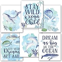 6 Reversible 8x10 Watercolor Ocean Wall Art Prints, Beach Wall Decor For Bedroom Posters For Kids, Beach Bathroom Decor Wall Art Prints, Ocean Wall Decor For Room Posters, Beach Party Decorations For Wall Prints