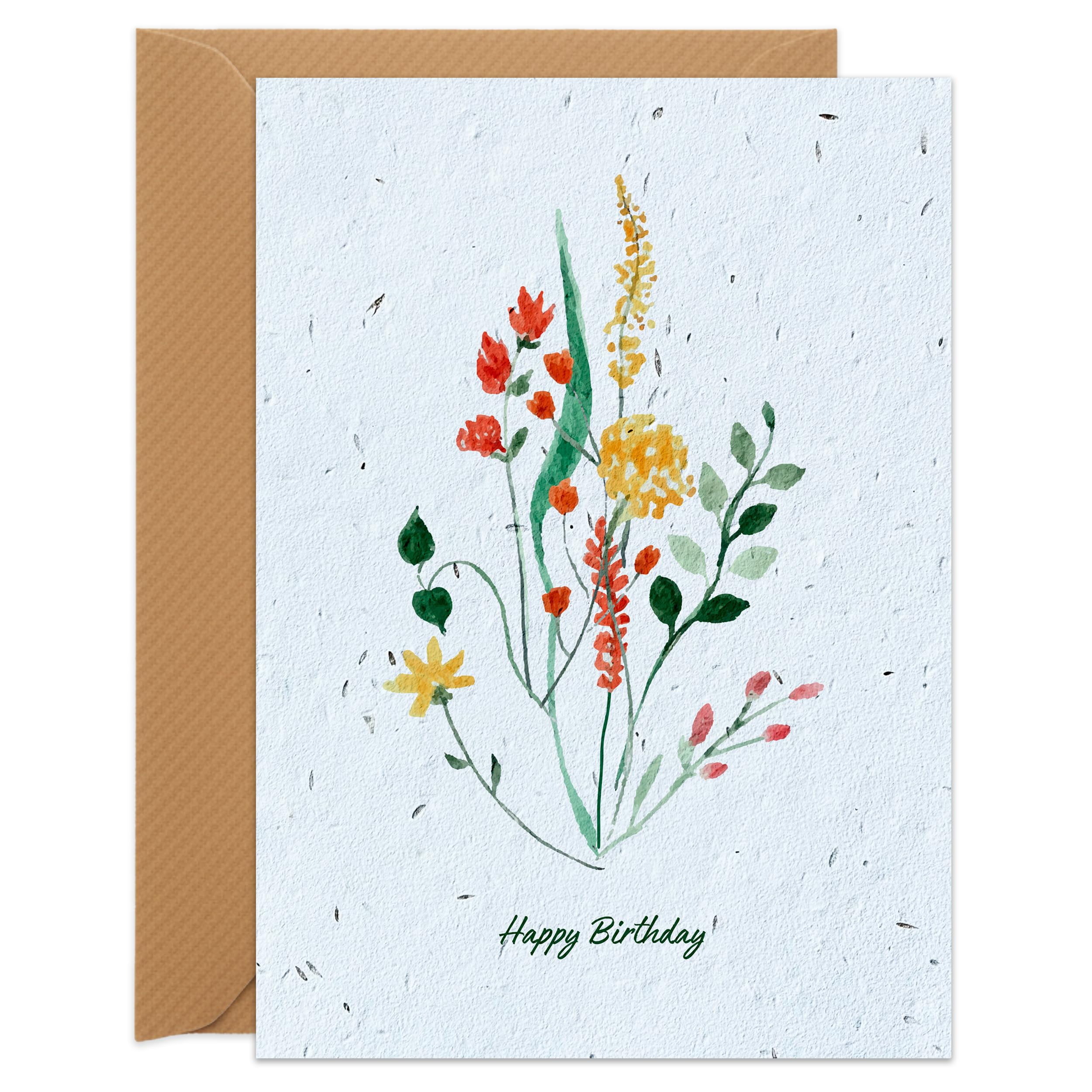 UK Seed Paper Plantable Birthday Card Wildflower Birthday Standard Size (105 x 148mm Folded), Eco Friendly Card and Seed Envelope with Flowers Design