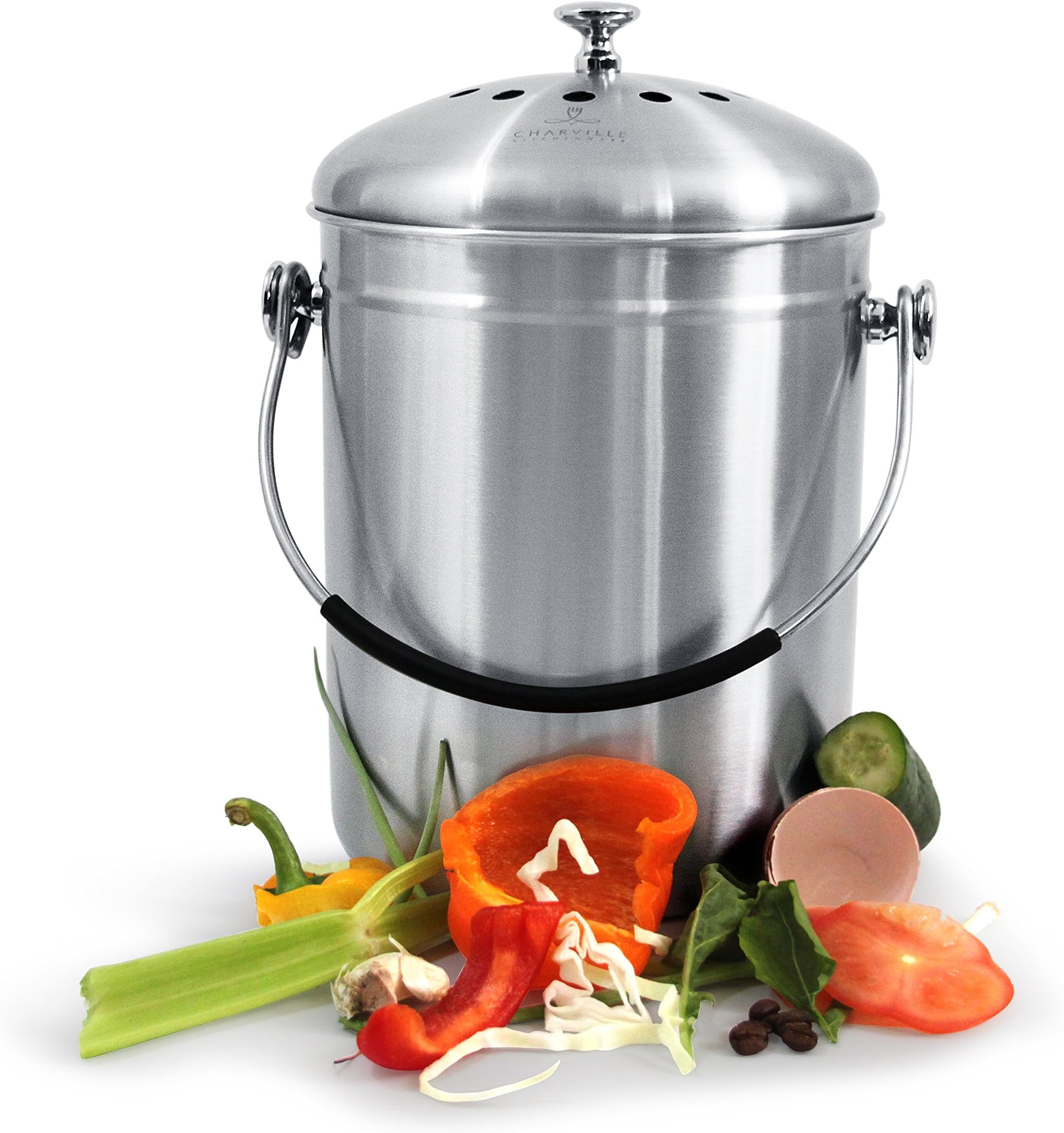 Compost Bin for Kitchen Countertop, Odor Suppressing Pail with Silicone Grip,!