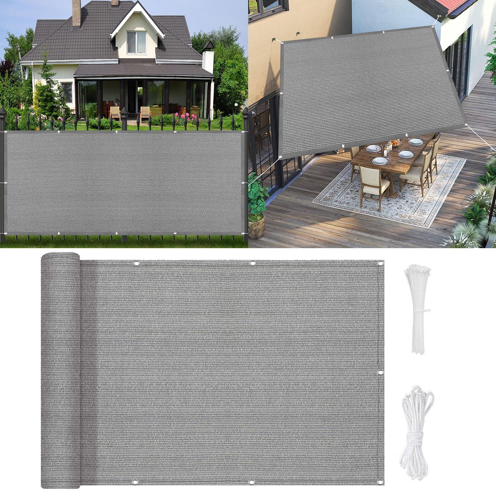Pare-soleil de jardin grand voile d'ombrage gris extérieur 2x8m
