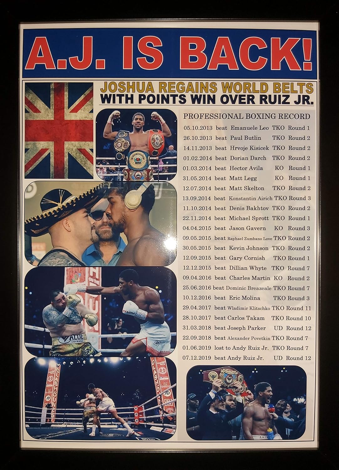 Anthony Joshua Beats Andy Ruiz Jr. - Boxing - 2019 - Framed Print