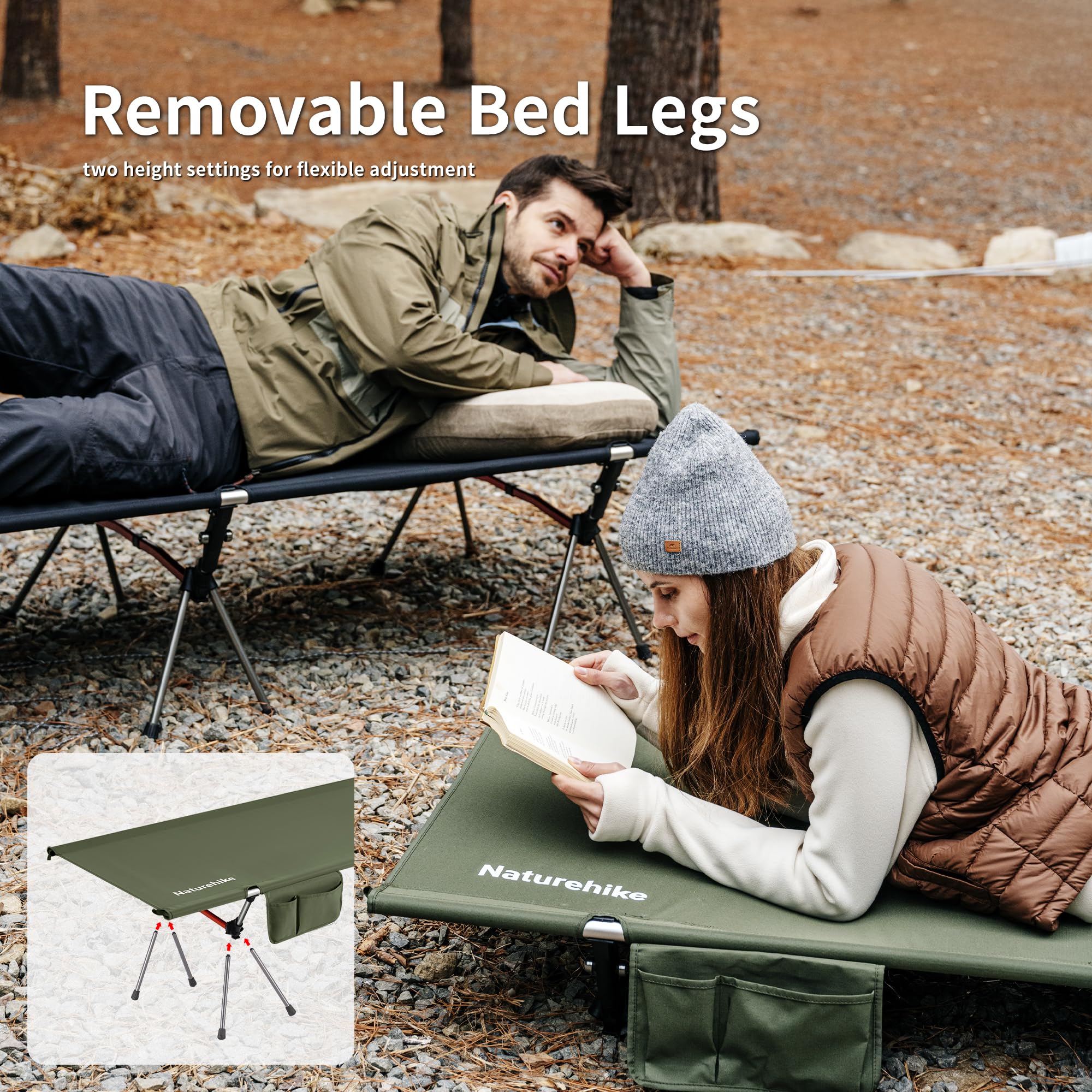 Naturehike Campingbett klappbar 190×70 cm tragbar Feldbett faltbar leicht Klappbett Campingliege bis 150kg Reisebett für Wandern Home Zelt Outdoor Büro Garten(Grün Upgrade)