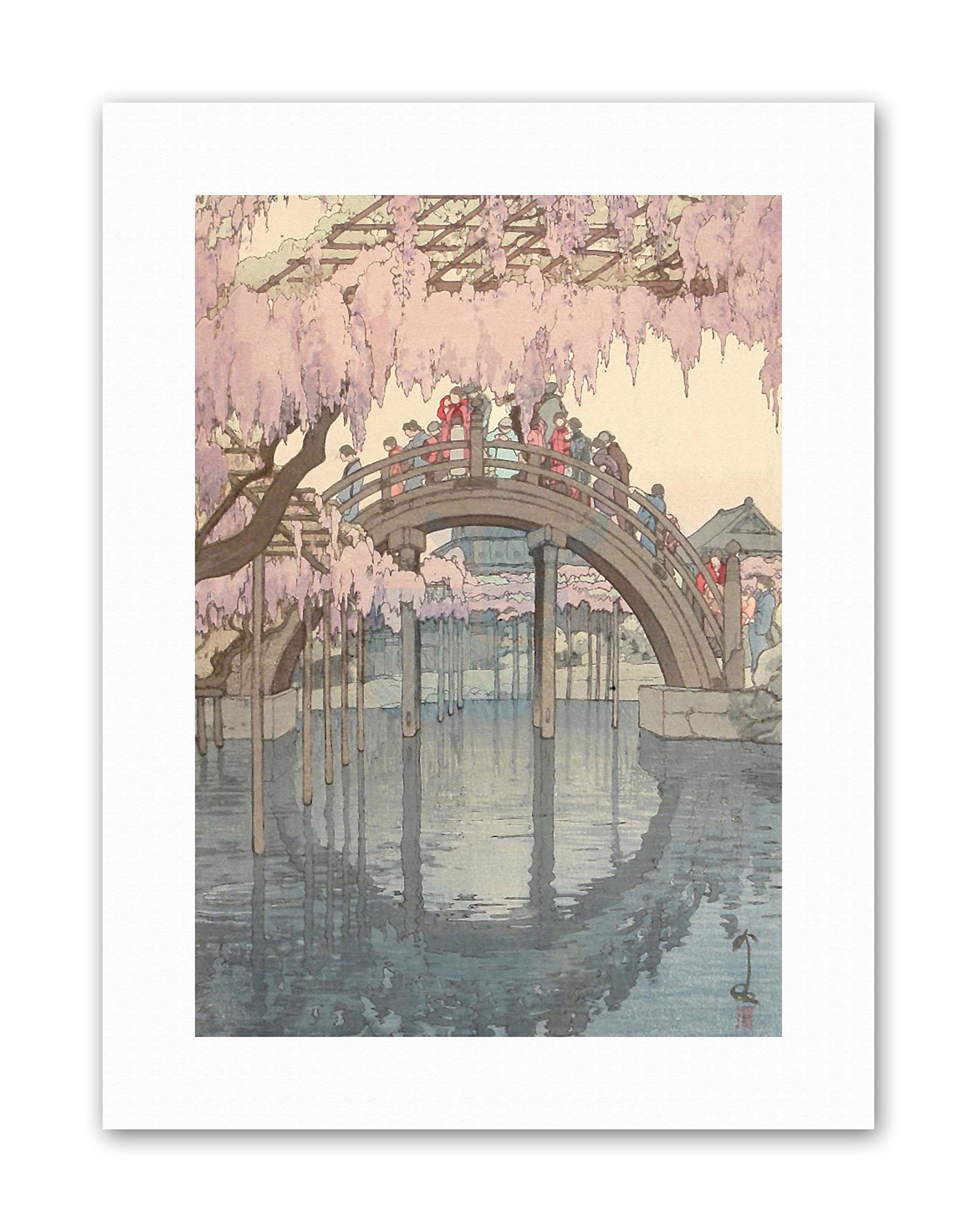 Wee Blue Coo Japanese Garden Bridge Hiroshi Japan Painting Canvas Art Print