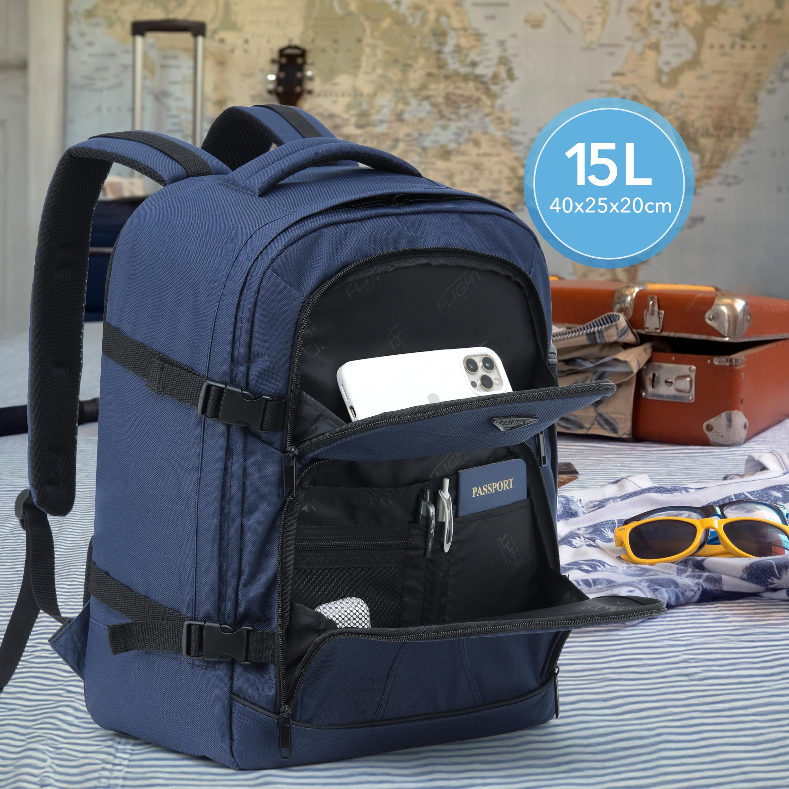 Flight Knight 45x36x20cm easyJet Free Carry On Backpack - Large 30 Liter Bag For Underseat Travelling USB Port Padded Comfortable Backpack - Carry On Luggage For easyJet, Ryanair, BA, Jet2 & More!