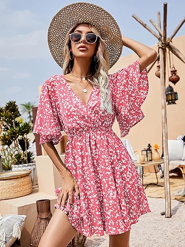 Miniatura 4 de Floerns - Vestido corto de verano con cuello en V y espalda abierta para mujer