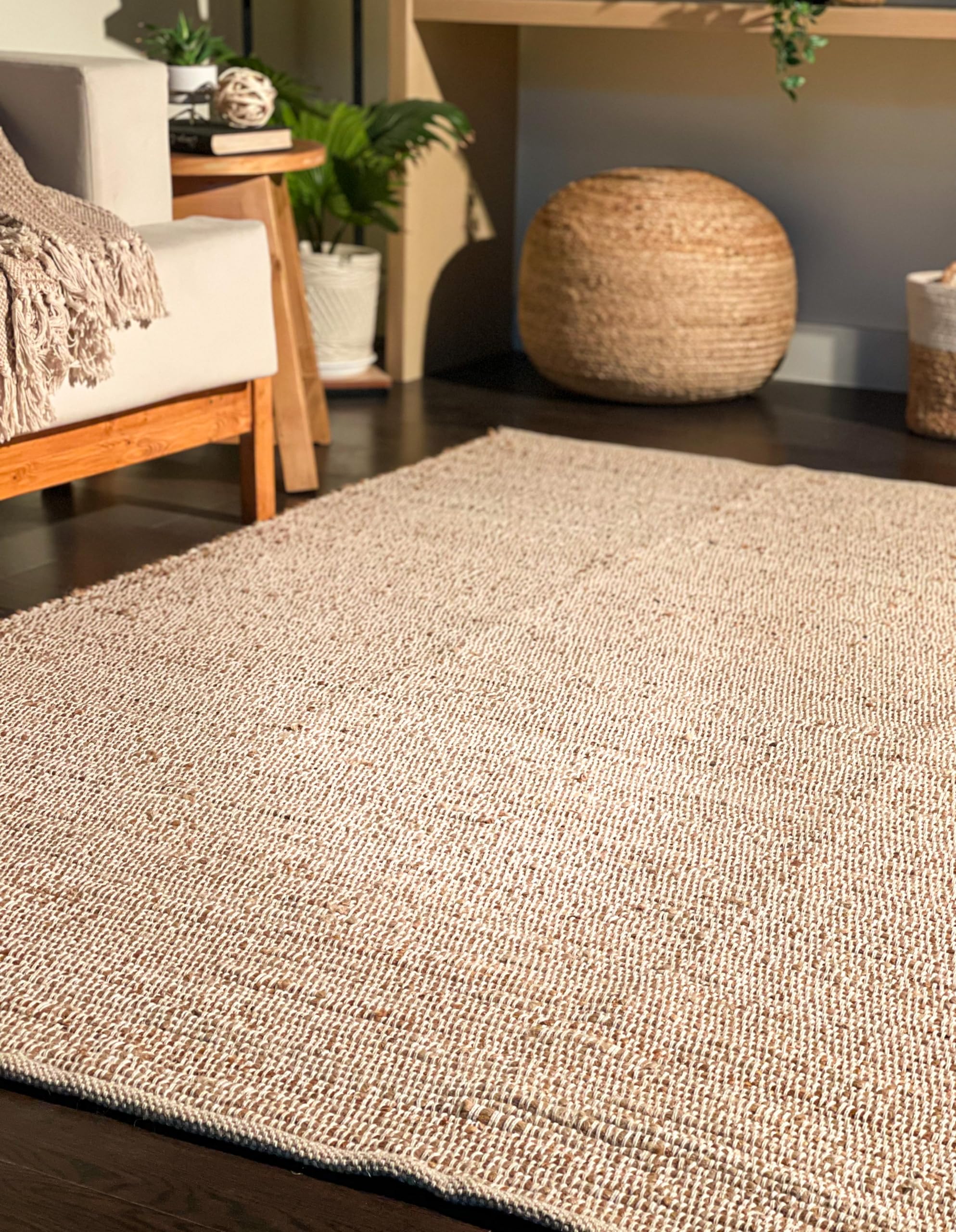 Chardin home Jute Rugs Collection- 8x10 Feet Jute Braids Rug, Boho, Rustic, Natural Jute/Ivory, Hand Woven Area Rug for Bedroom, Living Room, Kitchen and entryways