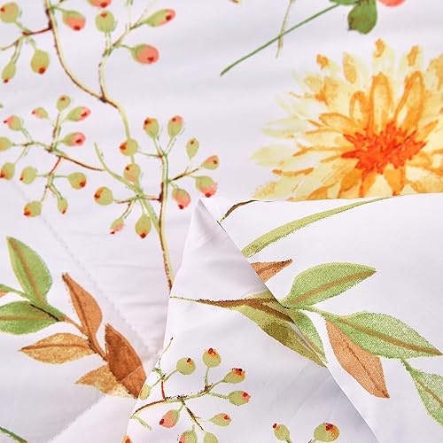 Miniatura 6 de JSD Juego de edredón de 3 piezas con estampado floral amarillo, tamaño King, edredón ligero de microfibra botánica para todas las estaciones con