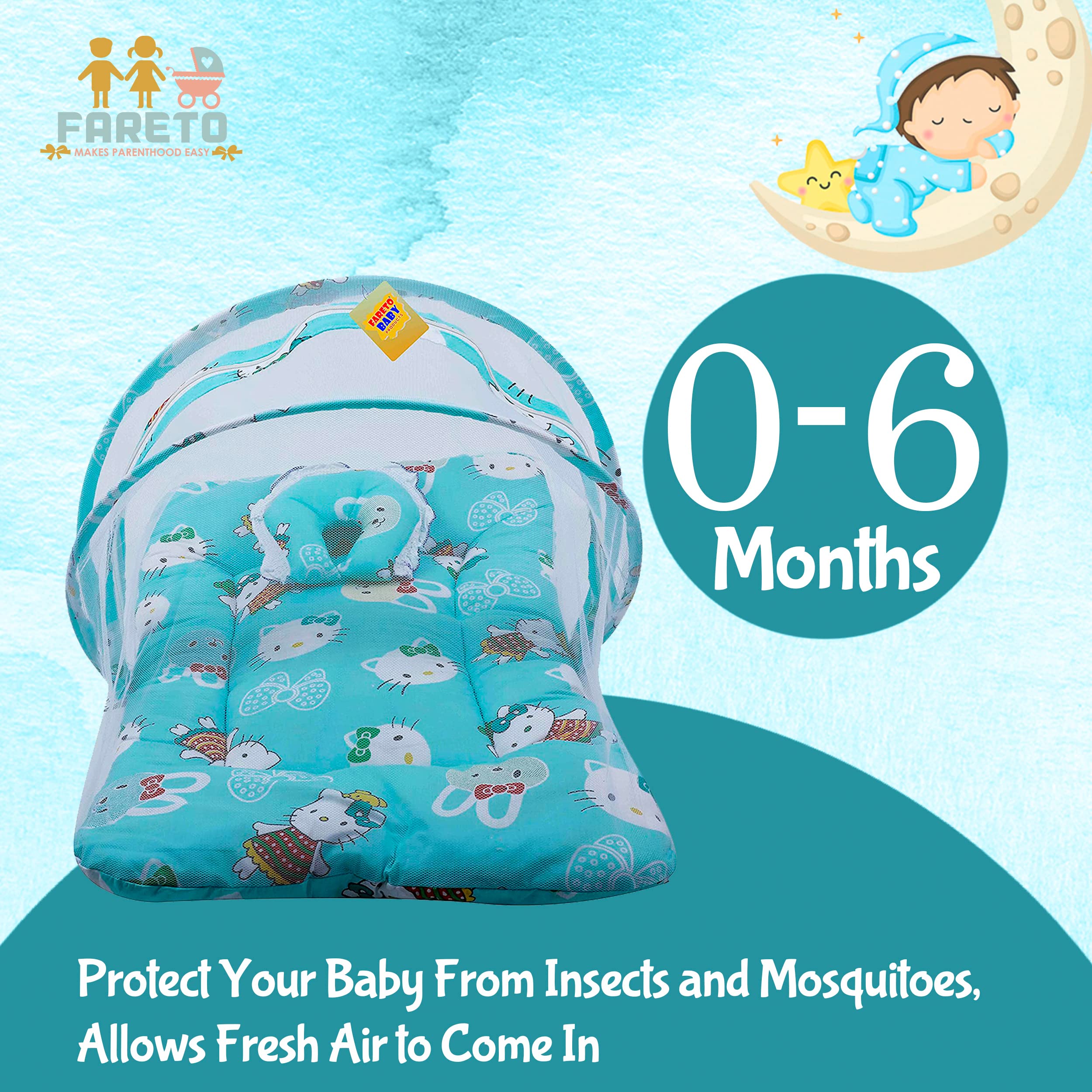 Fareto Baby Mattress with Mosquito Net(0-6 Months) (Pista Green) - Image 5 thumbnail