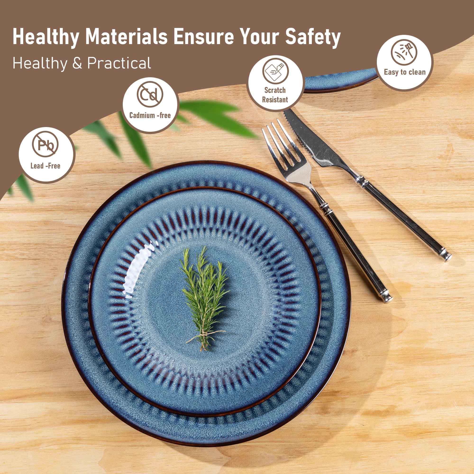 LERATIO Service De Table En Céramique Avec Assiettes Et Bols En Grès Gaufré Fait Main, Très Résistant à L'écaillage Et Aux Fissures | Passe Au Lave- Vaisselle, Au Micro-ondes Et Au Four (12