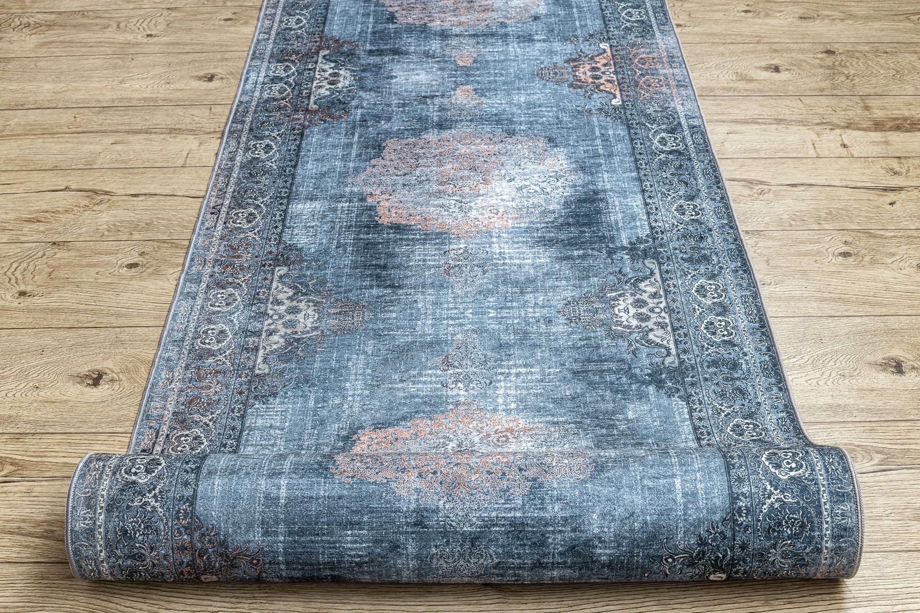 rugsx Antypoślizgowy chodnik lotosowy rozeta 47050 szary do prania 60 cm 60 x 510 cm szary