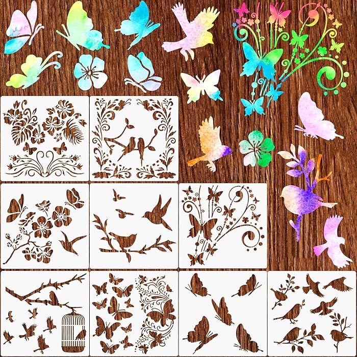 Buy 9 Pieces Butterfly Stencils Bird Flower Stencil Flying Bird
