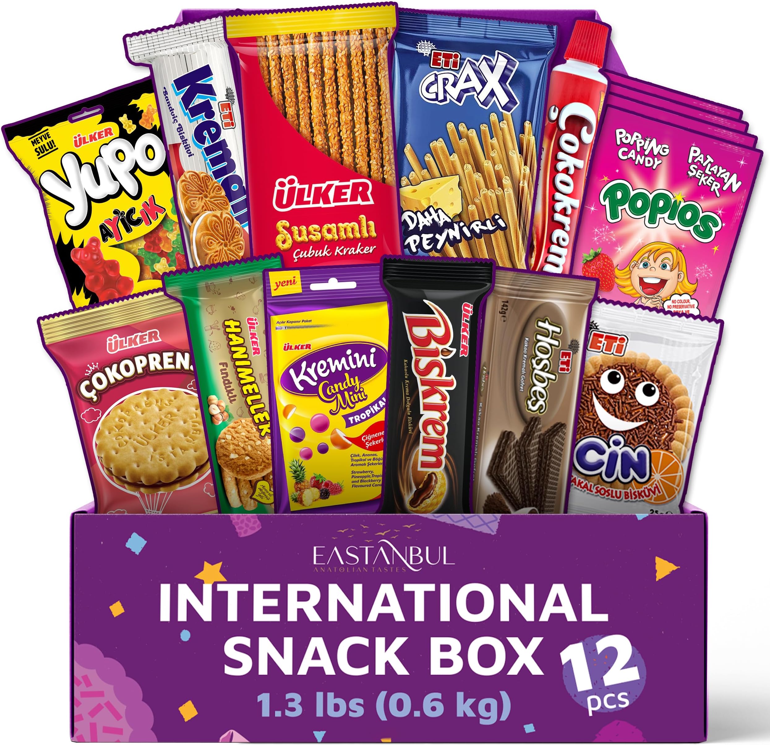 Eastanbul International Snack Box, Premium 15 Full-Size Foreign Snack Box, From Around The World International, Sweet, Savory, Chewy, Crunchy