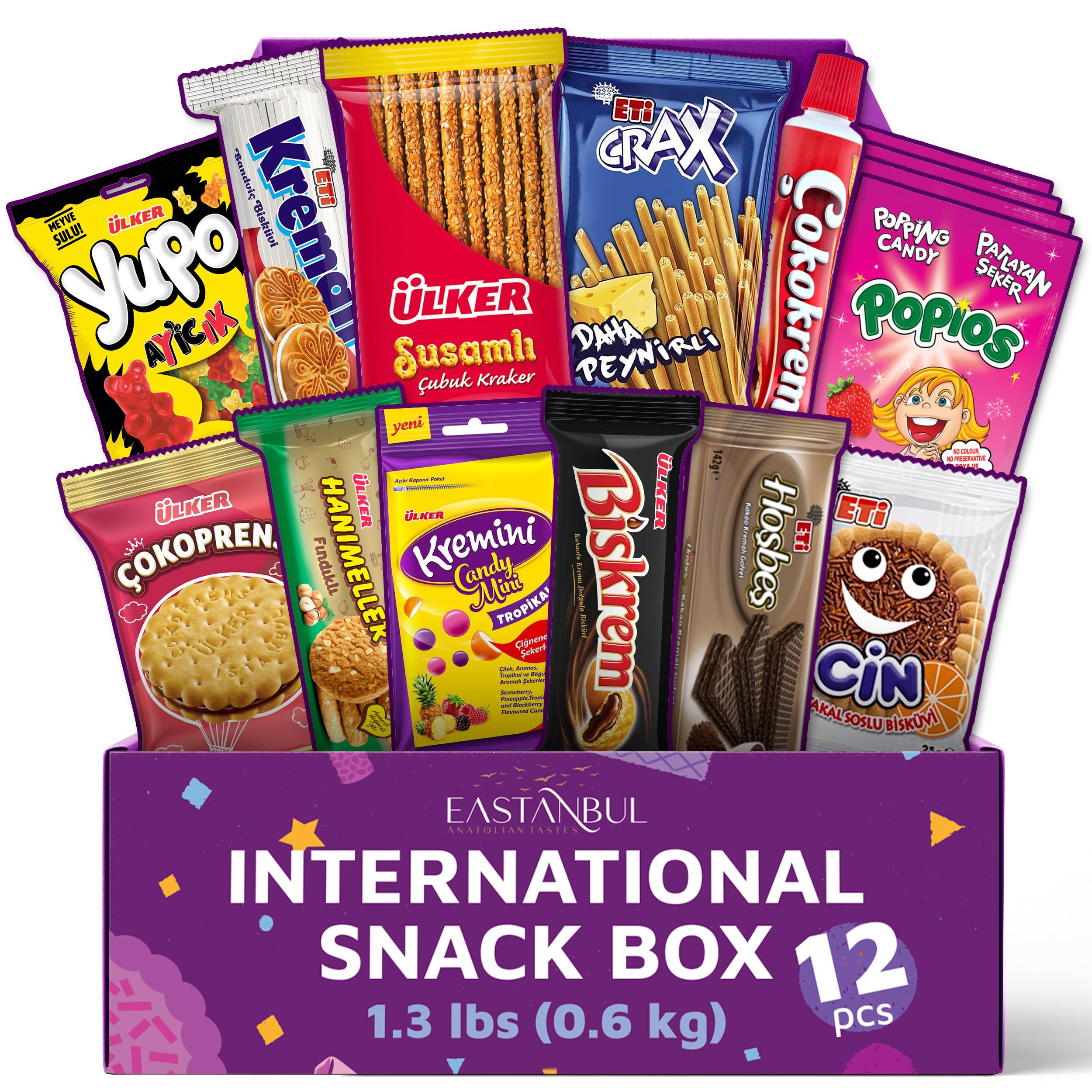 Eastanbul International Snack Box, Premium 15 Full-Size Foreign Snack Box, From Around The World International, Sweet, Savory, Chewy, Crunchy