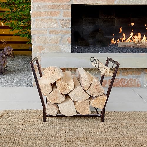 Miniatura 8 de FireProof Pros Estantes de leña para interiores y exteriores con ganchos de madera Kindling. Soporte de madera de doble revestimiento de 25.6