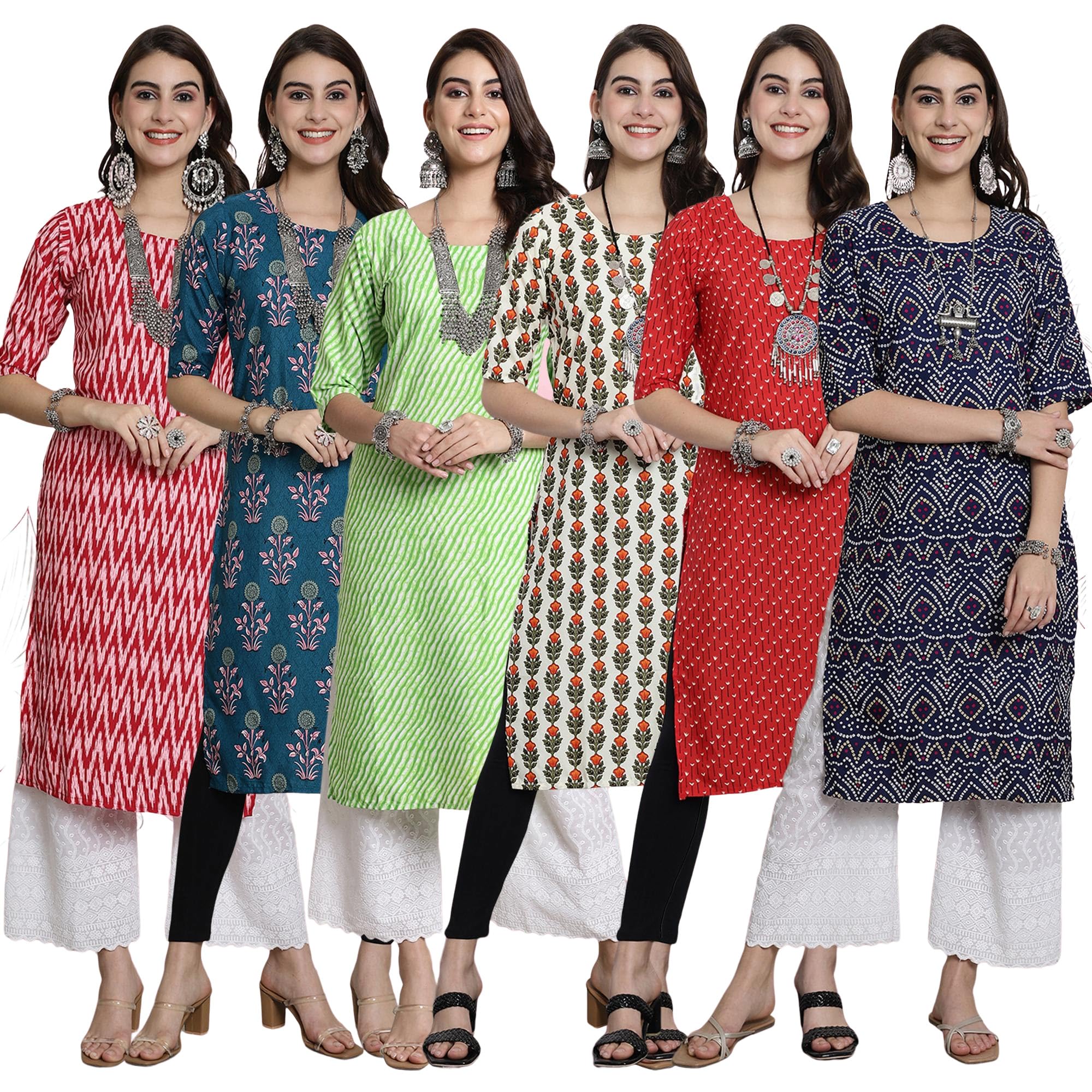 Pinkmint Festival Wear Printed Crepe Kurti's For Women's Ll Ethnic Kurti Ll Comfortable Kurti (Pack Of 6)