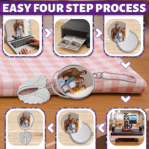 Miniatura 5 de Kit de fabricación de llaveros a granel para sublimación, 12 piezas de llavero de ala de automóvil, dijes de alas de ángel, llaveros de sublimación,