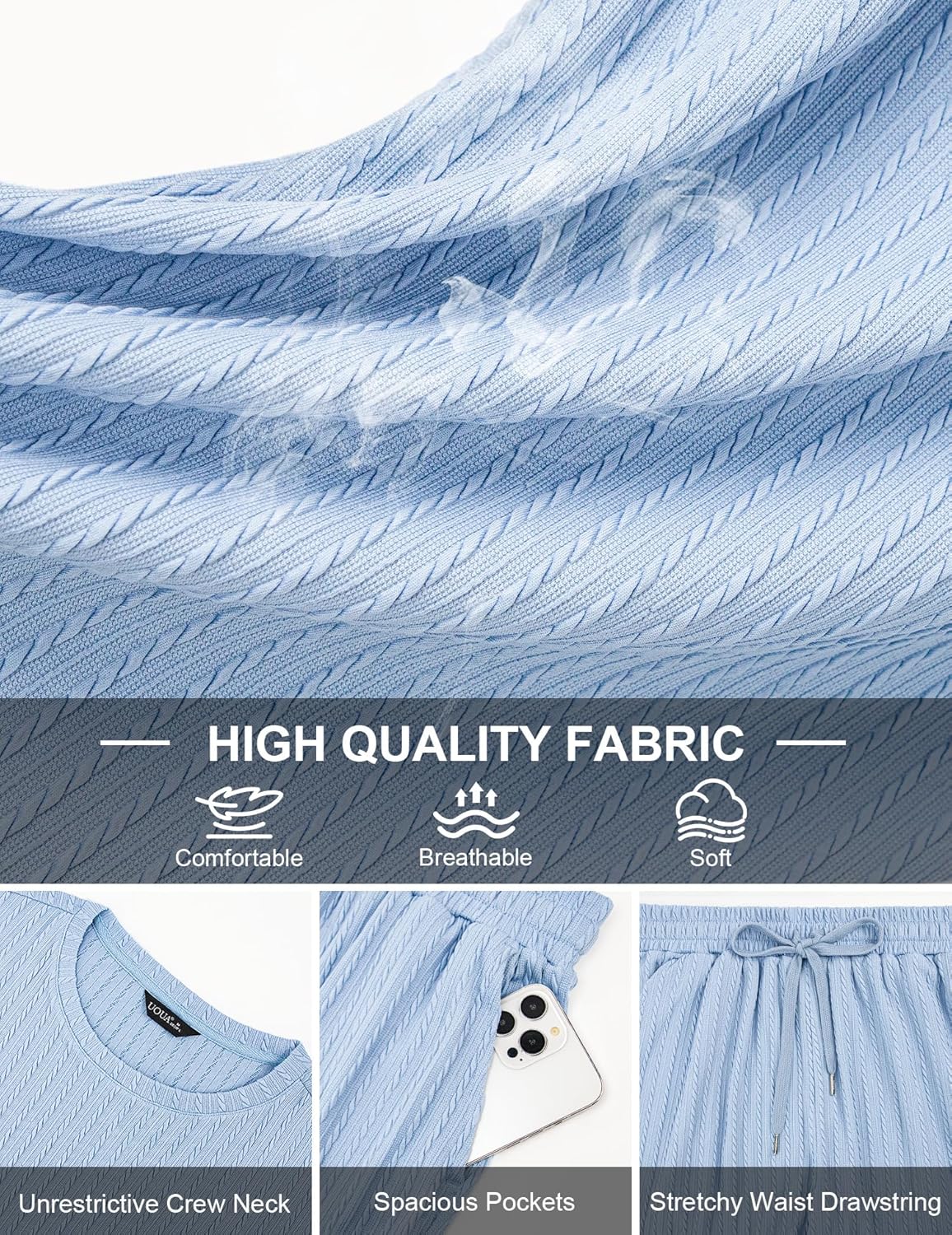 UOUA Mens Shorts Set Crewneck Short Sleeve T-Shirt & Shorts Twisted Texture 2 Piece Summer Outfits Casual Matching Sets