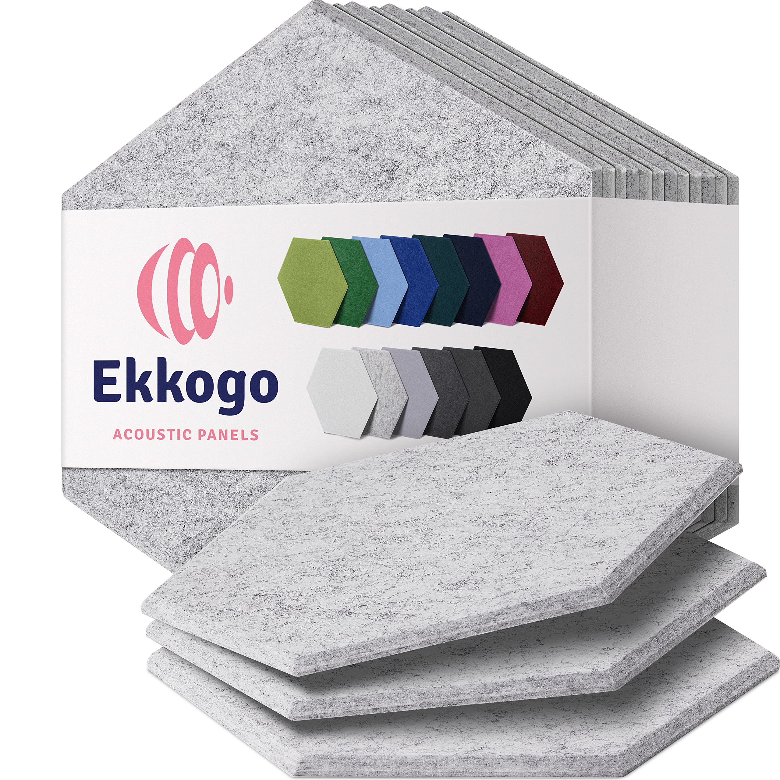 EkkogoAcoustic Panels 12-Pack Soundproof Wall Panels 12''X10''X0.4'' Sound Panels High Density Sound Dampening Panels - [Smoky White Hexagon]