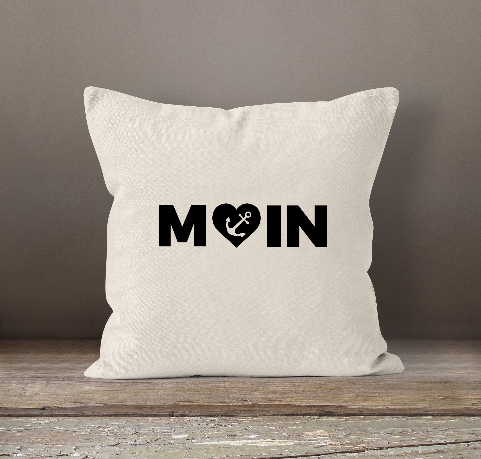 Almohada Moin Love Corazón con ancla Cojín de móvil – Cojín de decoración 40 x 40 Algodón Moon Works®, Moin Herz-Anker natur, talla única